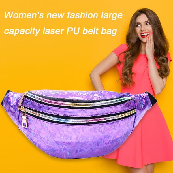 

waist bags ladies chest fashion laser splicing pu leather pack women casual comfortable semicircle double layer