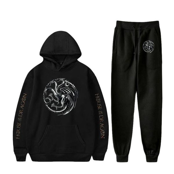 

men's hoodies & sweatshirts house of the dragon sweatshirt two piece set hoodie+jogger pant harajuku streetwear american tv series wo, Black