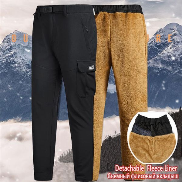 

winter hiking cargo softshell detachable women pants thick fleece liner warm trousers multi pocket military baggy tactical, Black