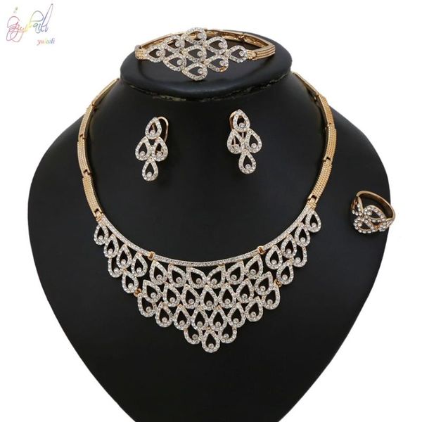 

earrings & necklace yulaili classic african jewelry sets bridal party water drop shape crystal bangle ring wedding accessories, Silver