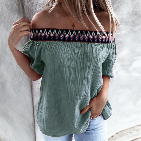 

women's blouses & shirts women summer blouse slash neck short sleeve casual off the shoulder fashion female aesthetic pullover clo, White