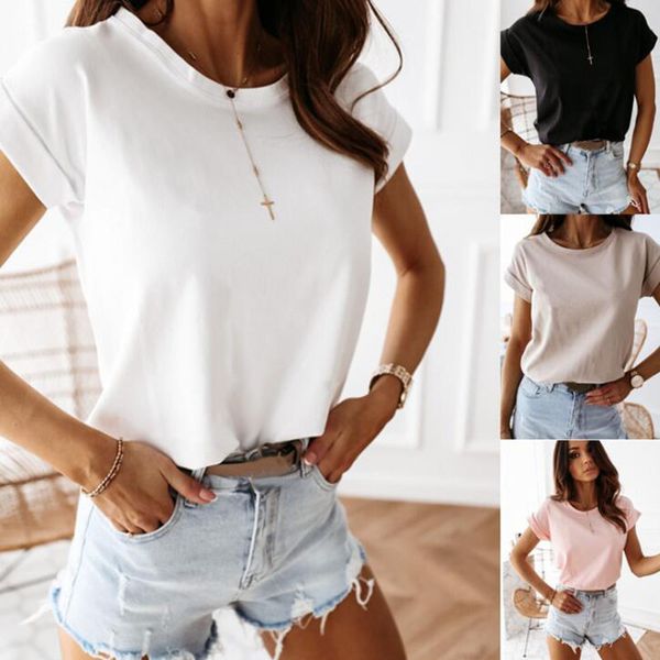 Algodão coreano camiseta mulheres Verão Oversized Sólida T-shirt solto casual Tshirt O pescoço Khaki tops