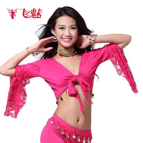 

square dance costume lace long sleeve shirt latin dress belly milk silk stage wear, Black;red