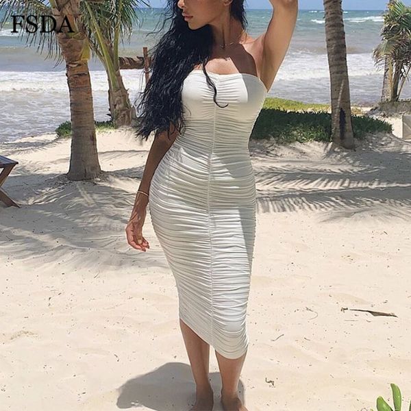 

2021sleeveless black ruched long bodycon dress backless strapless off shoulder party summer night club women midi dress, Black;gray