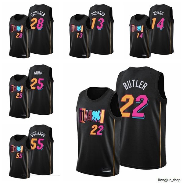 

screen print men basketball jimmy butler 22 bam ado 13 tyler herro 14 kendrick nunn 25 2021-22 edition city black jersey, Black;red