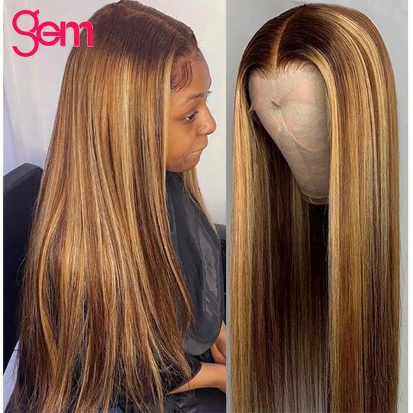 

lace wigs highlight wig ombre human hair for black women straight front pre plucked long, Black;brown