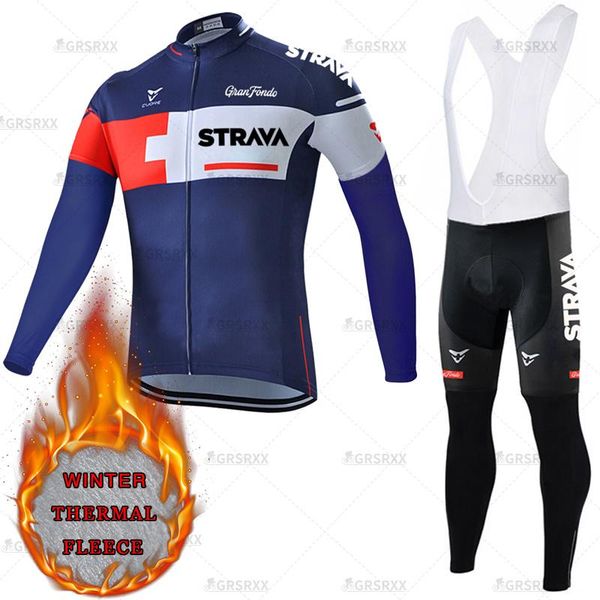 

racing sets strava cycling set winter keep warm bicycle long sleeve clothes pro breathable trousers full length suits for males, Black;blue