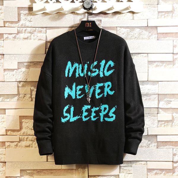 

men's sweaters oversized fashion autumn letter knitted sweater for man full sleeve pullove men clothing b48b, White;black