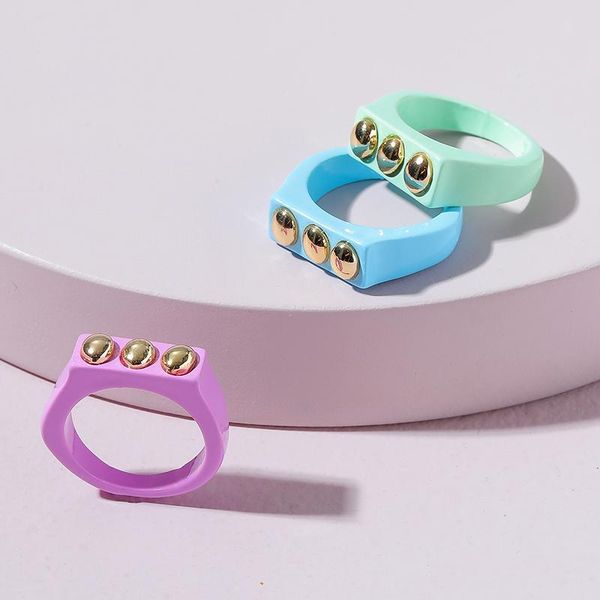 

cluster rings srcoi 3pcs/set golden bead colorful geometric square finger women rectangle candy friend couple party jewelry trendy, Golden;silver