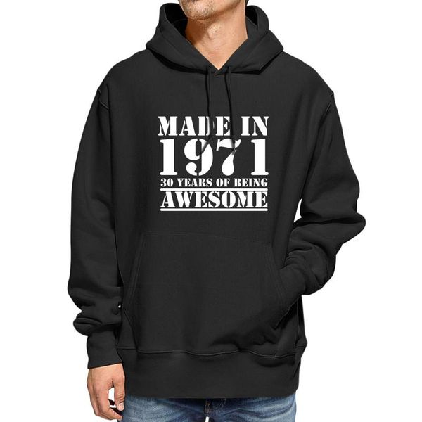 

men's hoodies & sweatshirts cotton hoodeds 50 years made in 1971 50th birthday vintage novelty gift for casual women sweatshirt loose, Black