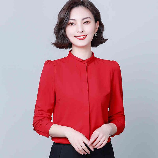 Корейская блузка женщины шифон блузки для рубашки с длинным рукавом женщины белые рубашки повседневные основные топы плюс размер XXL 210427