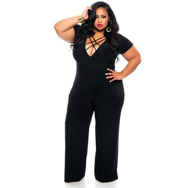 

women's jumpsuits & rompers solid color women plus size jumpsuit casual short sleeve summer playsuit fashion v neck loose outfits, Black;white