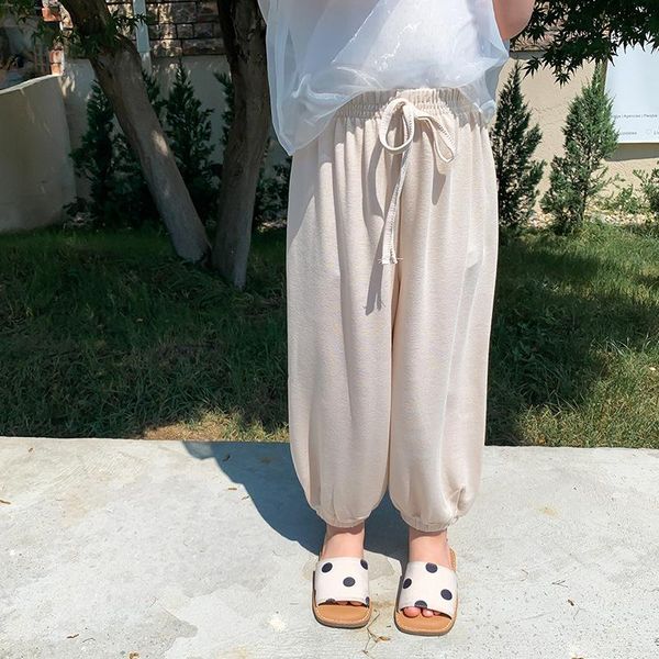 

trousers children's pants leisure mosquito summer thin knitted knitwear girls' drawstring trouser 11-5, Blue