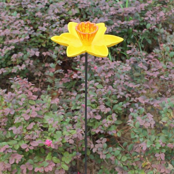 

vintage hand painted yellow daffodi flower design cast iron bird feeder plate with plug garden decor heavy sturdy metal birdbath decorations