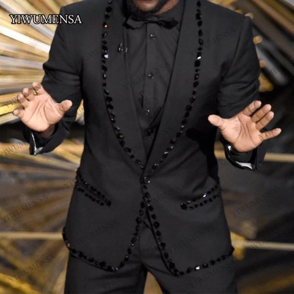 

luxury stage costume prom men suits wedding with rhinestone slim fit 2 piece blazer pants male clothes groom tuxedo men's & blazers, White;black