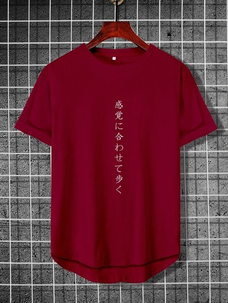 

men japanese letter graphic high low tee i4yu#, White;black