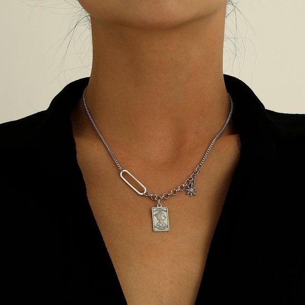 

pendant necklaces square necklace women letter woman clavicle chain creative girls silver color zinc alloy collier