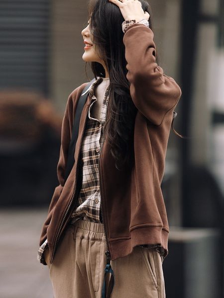 

women's luxury jacket yamulan 2021 autumn practical baida plush sweater cardigan baseball shirt cotton et women's winter, Black;brown