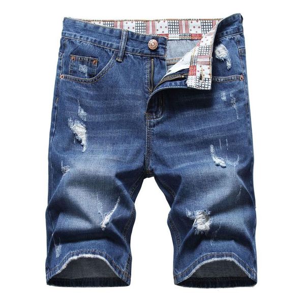 

men's shorts denim loose hole short jeans men cotton solid straight male retro blue casual pants d4, White;black