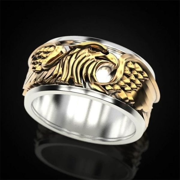 

cluster rings vintage men ring eagle animal hip hop steampunk rock for christmas gift jewelry bands accessories, Golden;silver