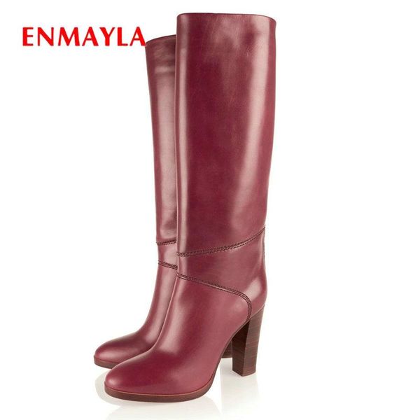 

boots enmayla basic slip-on knee-high women 2021 fashion shoes woman round toe square heel winter over the knee 34-43, Black