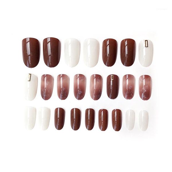 

pieces of crystal texture nails long french simple round head false nail patches long-lasting firm color diy art1, Red;gold