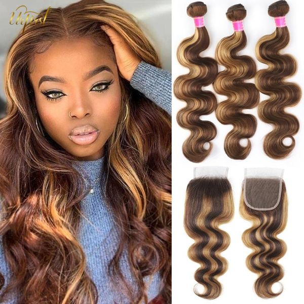 

human hair bulks highlight bundles with closure brazilian body wave brown remy p4/27 urfirst, Black