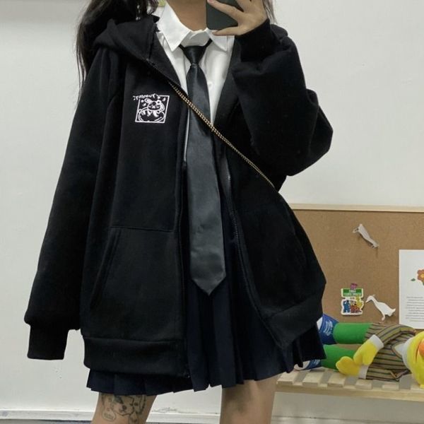 

women's hoodies & sweatshirts deeptoen korean style winter fashion zip up hoodie long sleeve black plus velvet sweatshirt 3ud9
