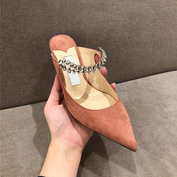 

sandals women's shoes spring style rhinestone velvet bread head shallow mouth pointed stiletto women high heels, Black