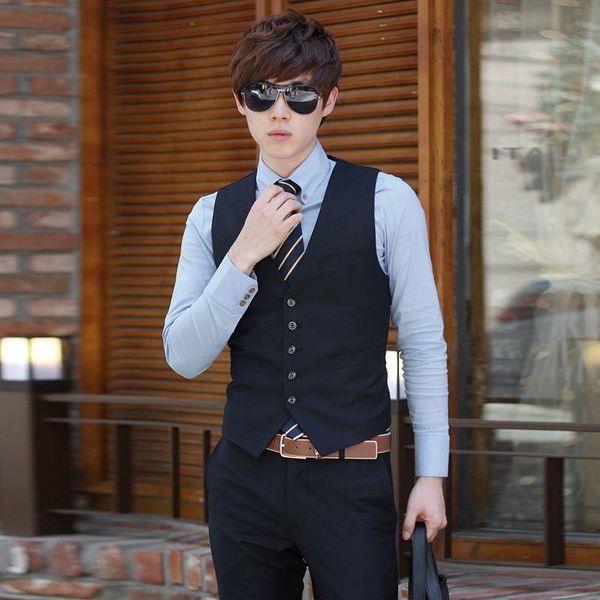 

men's fashion vest korean style slim dress casual suit vests, Black;white