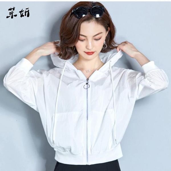 

women's jackets sunscreen clothing ailegogo windbreaker thin summer jacket 5 color hooded zipper outwear loose fit coat female, Black;brown