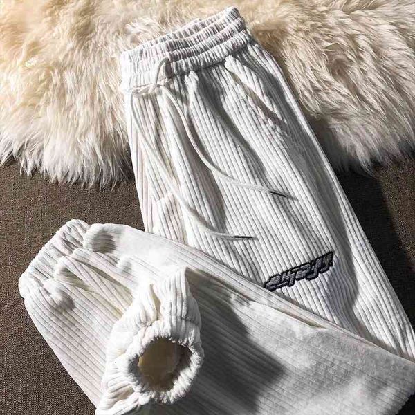

white corduroy casual autumn womens pant and winter korean version of loose couple students all-match trousers tide, Black;white