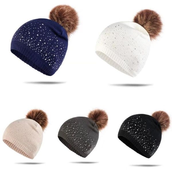 

beanie/skull caps winter black hat europe and america latest knitted for women multicolor point rhinestone hedging cap keep warm, Blue;gray