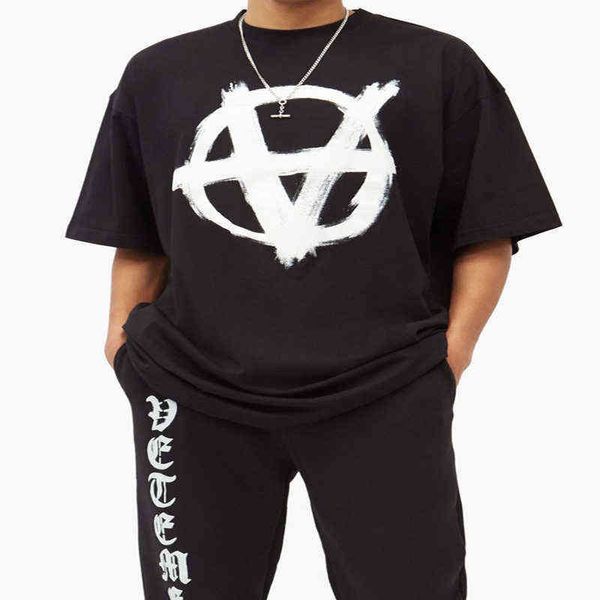 

2021 street fashion vetements summer hip hop men women 1:1 pure cotton round neck short sleeve casual g1207, White;black