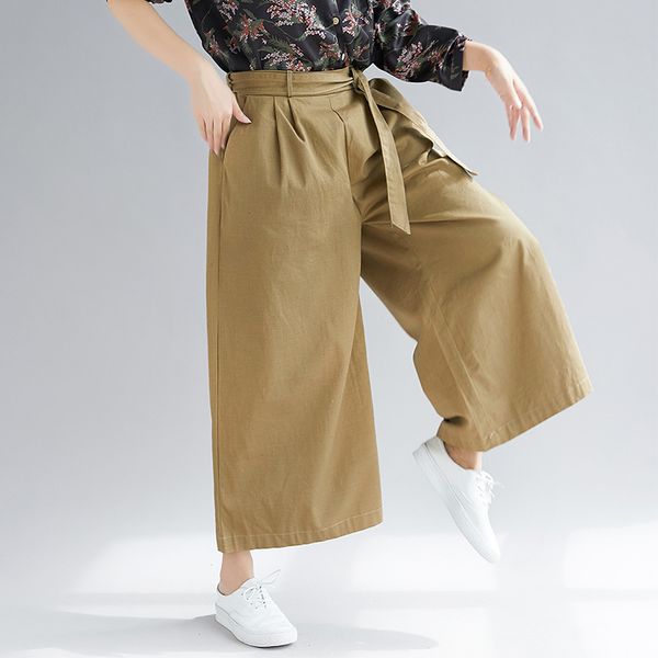 

johnature autumn solid color loose casual ankle-length wide leg pants simple comfortable elastic high waist women pants 210521, Black;white