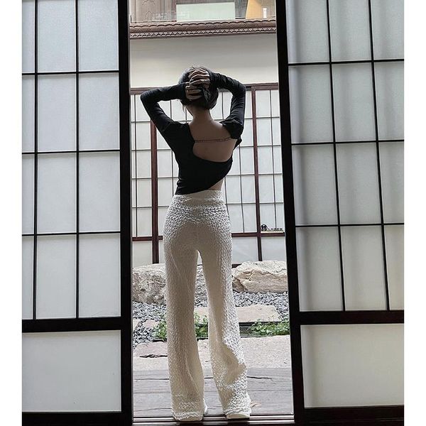

women's pants & capris wide leg woman solid students korean fashion spring summer thin section white high waist loose straight trousers, Black;white