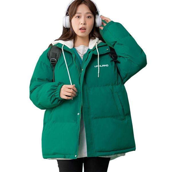 

fashion winter women parkas jackets casual oversized thick warm hooded pattern coat girls students outwear 211018, Black