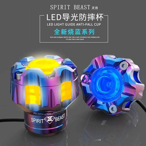 

beast motorcycle falling protectors with led lights aluminum alloy frame anti-fall cup engine protection pad protect atv parts