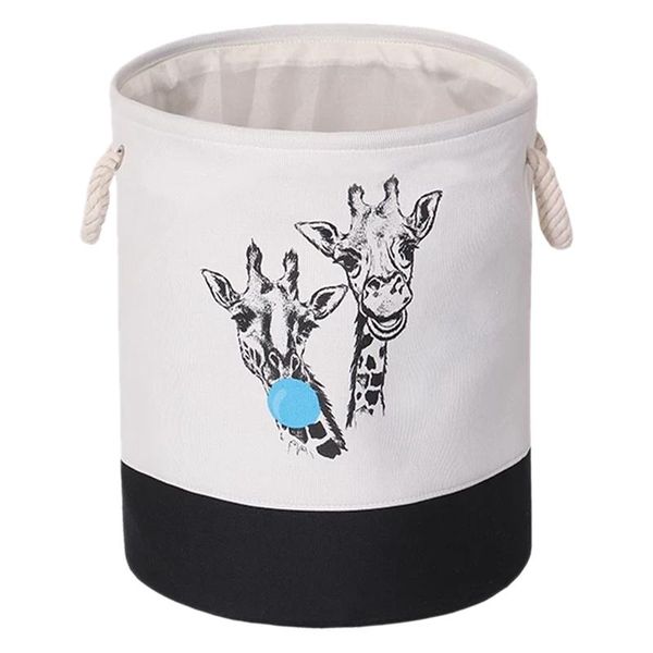 

Nordic Style Multifunctional Round Folding Dirty Clothes Basket Cartoon Fabric Toy Storage Bucket Laundry & Organization
