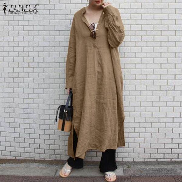 

casual dresses stylish solid shirt dress women's irregular sundress zanzea lapel button maxi vestidos female split robe oversized 5xl, Black;gray