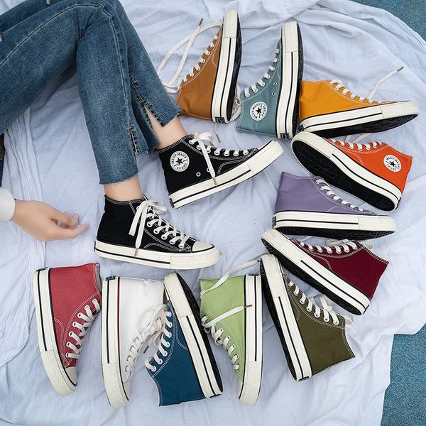 

2020 new high-1970s canvas shoes for female students korean classic couple round label flat bottom casual sneakers, Black