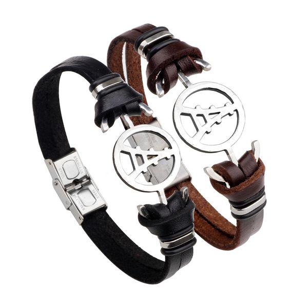 

stainless steel bracelet jewelry magnetic buckle genuine leather personalized iron tower bracelet, Golden;silver