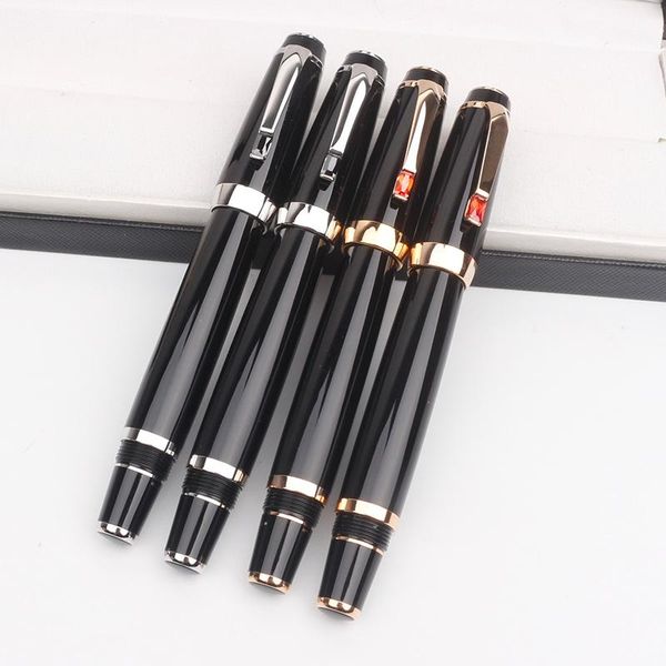 

bohe black resin rollerball pen luxury design ink fountain pens inlay crystal in clip office supplies stationery gel