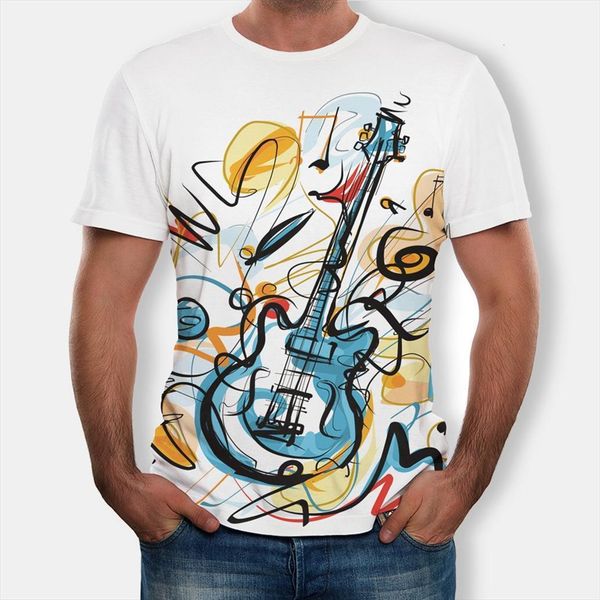 

camisas guitar 3d printed mens t shirts short sleeve casual loose round neck funny for male ropa hombre, White;black