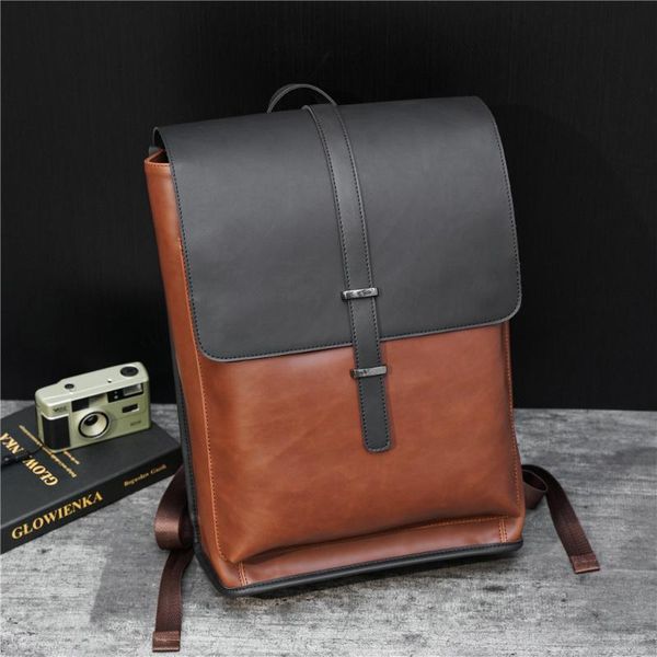 

backpack vintage men outdoor travel men's crazy horse pu large capacity student school bag computer male backpacks