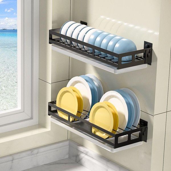 

kitchen storage & organization black stainless steel wall rack for dish and bowls tableware drainer plates drying shelf dinnerware organizer