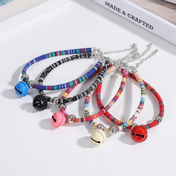 

cat collars & leads pet chinese ethnic style multicolor adjustable round rope batch cloth bell collar puppy durable accessories pets supplie