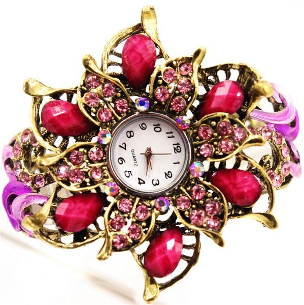 

fashion trends explosions bracelet watch exquisite petal-shaped ladies round headband drill watches wristwatches, Slivery;brown