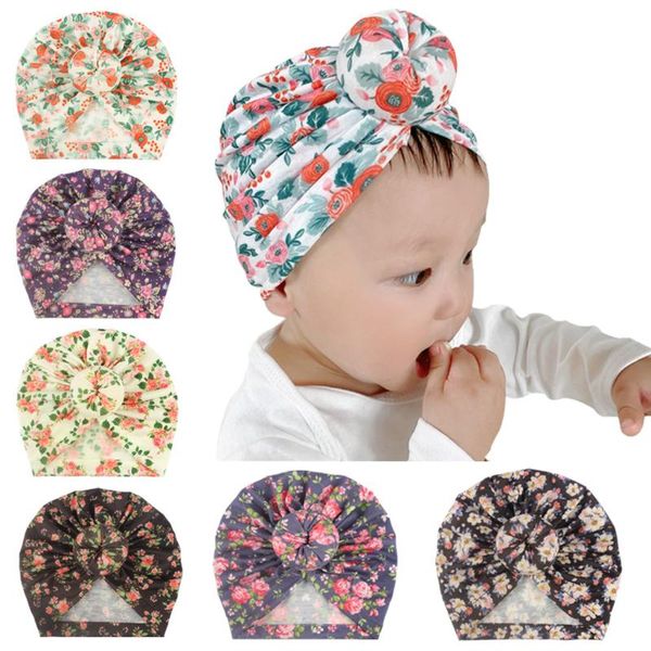 

#30 toddler kids baby girl floral print knotted hat beanie headwear accessories cap cotton turban caps & hats, Yellow