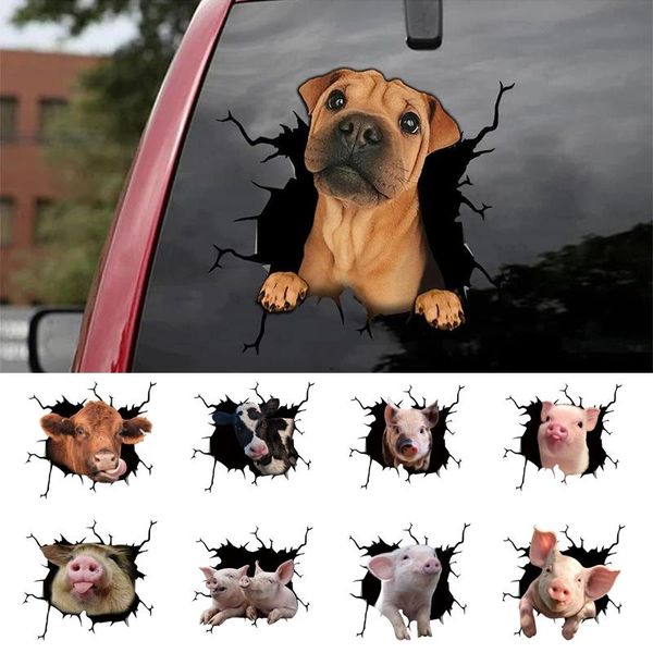 

window stickers creative hole split dog cow pig sticker personalized funny animal car glass wall decoration